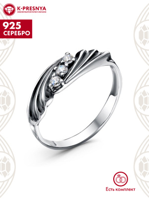 Кольцо серебро 925 пробы, покрытие - оксидирование, вставка - фианит (недрагоценный камень)