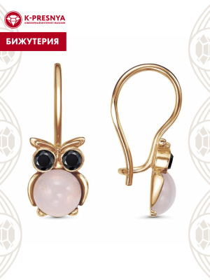 Серьги бижутерия, покрытие - золочение, вставка - искусственный агат белый, стекло ювелирное preciosa