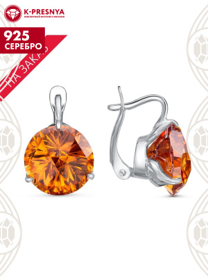 Серьги серебро 925 пробы, покрытие - родирование, вставка - фианит собственной огранки (недрагоценный камень)