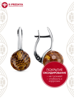 Серьги серебро 925 пробы, покрытие - оксидирование, вставка - искусственный султанит