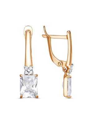 Серьги серебро 925 пробы, покрытие - золочение, выборочное родирование, вставка - фианит (недрагоценный камень)