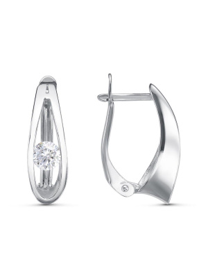 Серьги серебро 925 пробы, покрытие - родирование, вставка - фианит (недрагоценный камень)