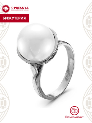Кольцо бижутерия, покрытие - серебрение с оксидированием, вставка - имитация жемчуга