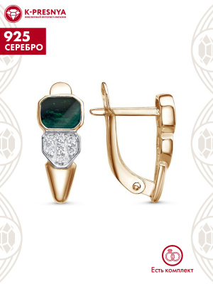 Серьги серебро 925 пробы, покрытие - золочение, выборочное родирование, отделка - эмаль