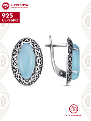 Серьги серебро 925 пробы, покрытие - оксидирование, вставка - искусственный халцедон