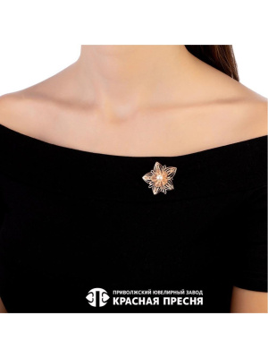 Брошь серебро 925 пробы, покрытие - золочение, вставка - имитация жемчуга