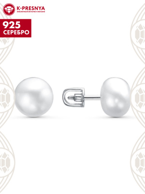 Серьги серебро 925 пробы, покрытие - родирование, вставка - культивированный жемчуг