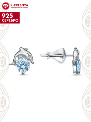 Серьги серебро 925 пробы, покрытие - родирование, вставка - фианит (недрагоценный камень)