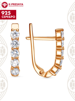 Серьги серебро 925 пробы, покрытие - золочение, вставка - фианит (недрагоценный камень)