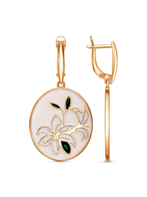 Серьги серебро 925 пробы, покрытие - золочение, отделка - эмаль, без вставок