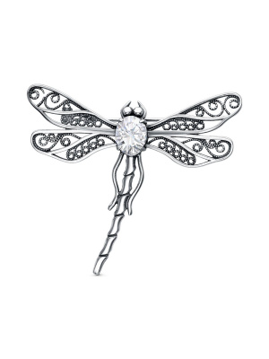 Брошь серебро 925 пробы, покрытие - оксидирование, вставка - фианит (недрагоценный камень)