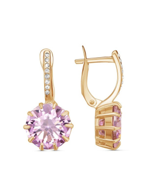 Серьги бижутерия, покрытие - золочение, вставка - стекло ювелирное preciosa, фианит (недрагоценный камень)