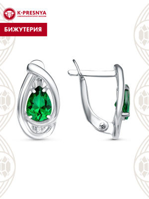 Серьги бижутерия, покрытие - платинирование, вставка - искусственная шпинель