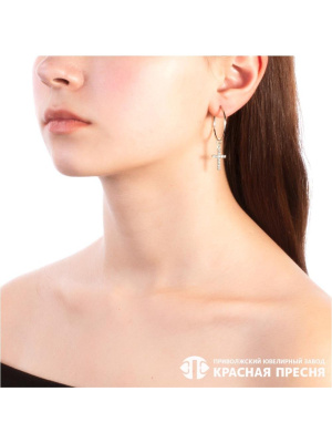 Серьги серебро 925 пробы, покрытие - родирование, вставка - фианит (недрагоценный камень)