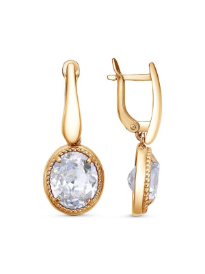 Серьги серебро 925 пробы, покрытие - золочение, вставка - фианит (недрагоценный камень)