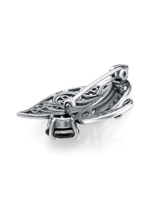 Брошь бижутерия, покрытие - серебрение с оксидированием, вставка - фианит (недрагоценный камень)