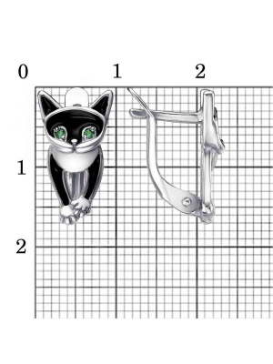 Серьги серебро 925 пробы, покрытие - родирование, отделка - эмаль, вставка - искусственная шпинель