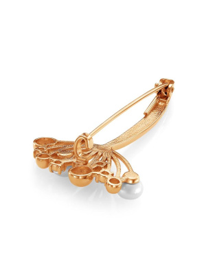 Брошь серебро 925 пробы, покрытие - золочение, вставка - культивированный жемчуг, фианит (недрагоценный камень)
