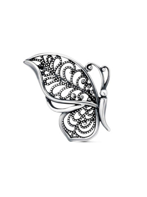 Брошь серебро 925 пробы, покрытие - оксидирование, без вставок