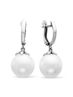 Серьги серебро 925 пробы, покрытие - оксидирование, вставка - имитация жемчуга