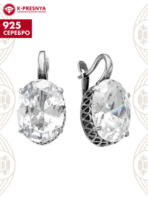 Серьги серебро 925 пробы, покрытие - оксидирование, вставка - фианит (недрагоценный камень)