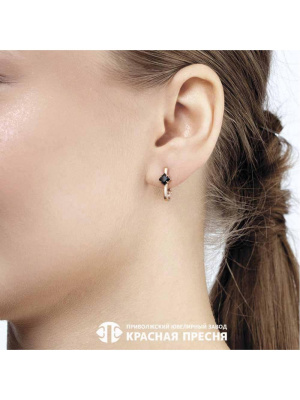 Серьги серебро 925 пробы, покрытие - золочение, вставка - фианит (недрагоценный камень)