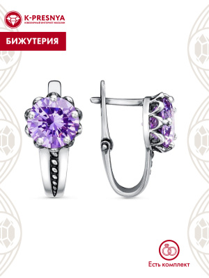 Серьги бижутерия, покрытие - серебрение с оксидированием, вставка - фианит (недрагоценный камень)