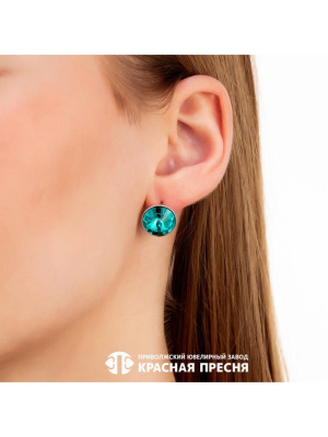 Серьги серебро 925 пробы, покрытие - родирование, вставка - стекло ювелирное preciosa