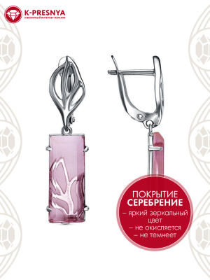 Серьги бижутерия, покрытие - серебрение с оксидированием, вставка - стекло ювелирное собственной огранки