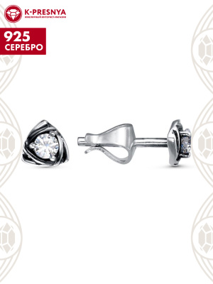 Серьги серебро 925 пробы, покрытие - оксидирование, вставка - фианит (недрагоценный камень)