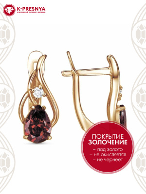 Серьги серебро 925 пробы, покрытие - золочение, вставка - фианит (недрагоценный камень)