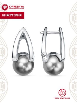Серьги бижутерия, покрытие - платинирование, вставка - имитация жемчуга