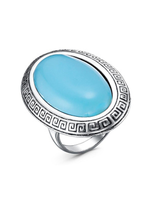 Кольцо бижутерия, покрытие - серебрение с оксидированием, вставка - искусственный халцедон