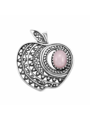 Брошь серебро 925 пробы, покрытие - оксидирование, вставка - искусственный кварц розовый