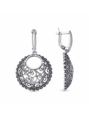 Серьги серебро 925 пробы, покрытие - оксидирование, без вставок