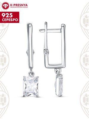 Серьги серебро 925 пробы, покрытие - платинирование, вставка - фианит (недрагоценный камень)