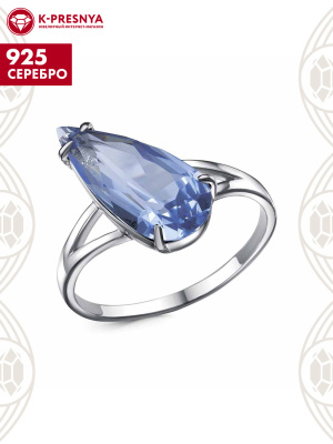 Кольцо серебро 925 пробы, покрытие - платинирование, вставка - стекло ювелирное собственной огранки