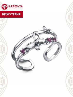 Кольцо бижутерия, покрытие - платинирование, отделка - эмаль, вставка - синтетический корунд