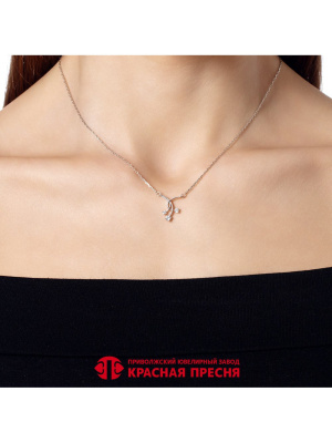 Колье бижутерия, покрытие - платинирование, вставка - фианит (недрагоценный камень)