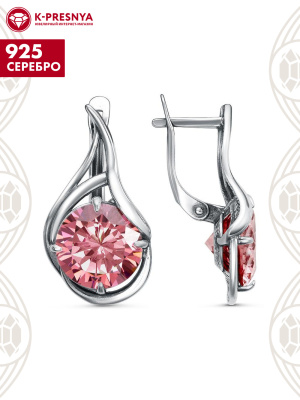 Серьги серебро 925 пробы, покрытие - оксидирование, вставка - фианит (недрагоценный камень)