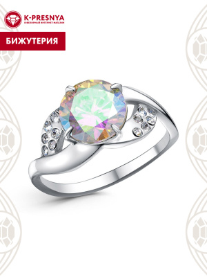 Кольцо бижутерия, покрытие - платинирование, вставка - стекло ювелирное preciosa, фианит (недрагоценный камень)