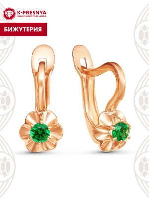 Серьги бижутерия, покрытие - золочение, вставка - искусственная шпинель