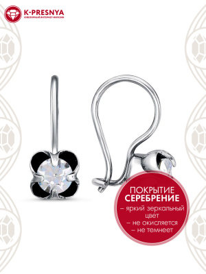 Серьги бижутерия, покрытие - серебрение с оксидированием, вставка - стекло ювелирное preciosa