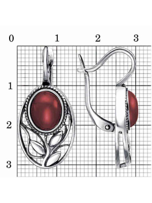 Серьги серебро 925 пробы, покрытие - оксидирование, вставка - искусственный коралл