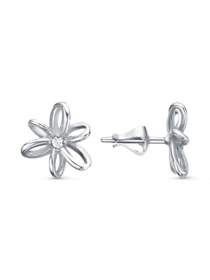 Серьги серебро 925 пробы, покрытие - платинирование, вставка - фианит (недрагоценный камень)