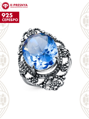Кольцо серебро 925 пробы, покрытие - оксидирование, вставка - стекло ювелирное собственной огранки