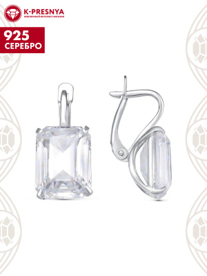 Серьги серебро 925 пробы, покрытие - родирование, вставка - фианит (недрагоценный камень)