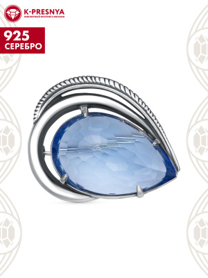 Брошь серебро 925 пробы, покрытие - оксидирование, вставка - стекло ювелирное собственной огранки