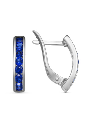 Серьги серебро 925 пробы, покрытие - родирование, вставка - искусственная шпинель