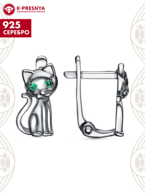 Серьги серебро 925 пробы, покрытие - оксидирование, вставка - искусственная шпинель